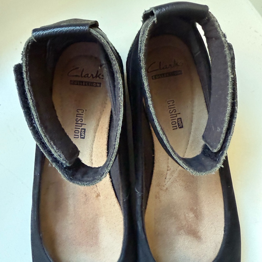Clarks Collection Medora Nina Black Suede Flats with an Ankle Strap - Picture 4 of 8